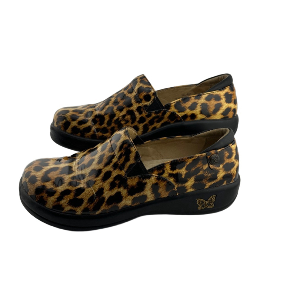 Women's Alegria Shoes, leather Clogs, Size 36 (6-6.5) Brown Leopard